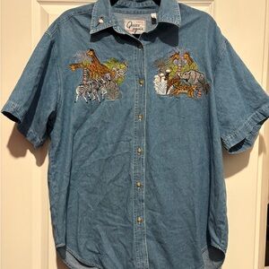 Blue vintage Denim Embroidered Shirt